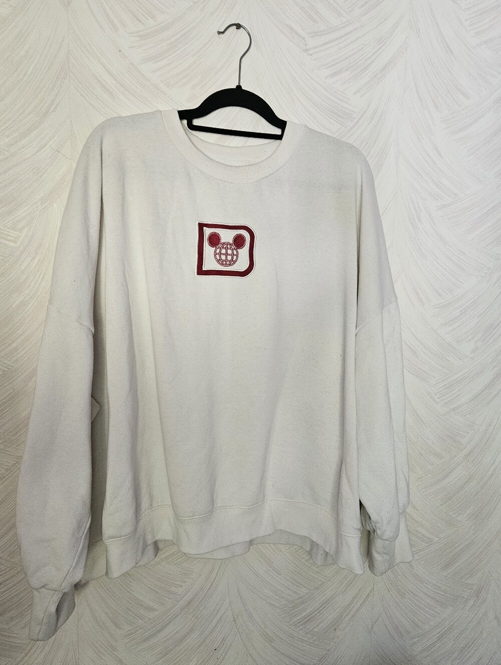 Disney Cream Crewneck Sweatshirt with Red Logo Patch XL